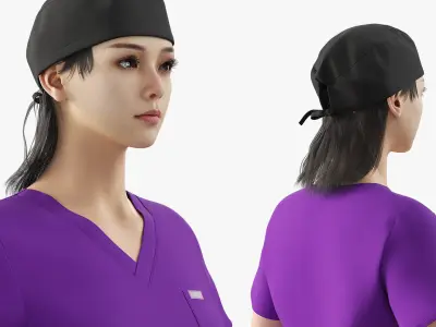  FIGS Scrub Uniform with HOKA Shoes on Woman Purple 