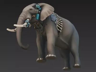 Cyber Elephant Creature Model Low-poly 3D model