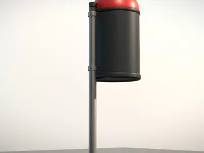 Red and black plastic city trash can High and Low-Poly Version 3D Model Pack