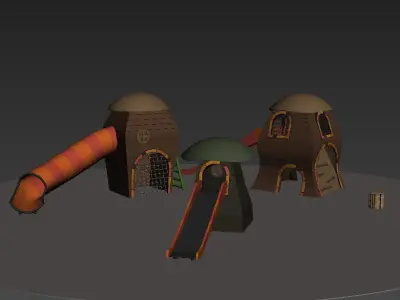 Mushroom wood playhouse playground with slide  3D model