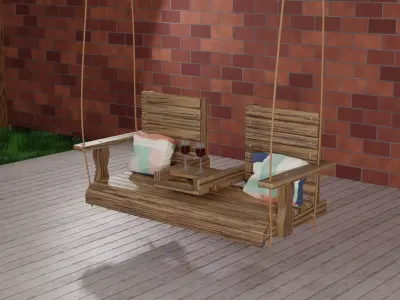 OAK  WOOD PORCH SWING 3D MODEL 3D model