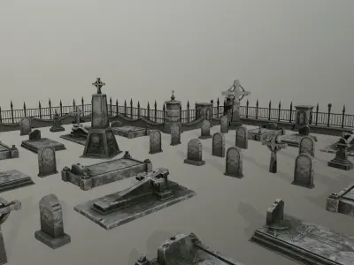 tombstone set two tombstones with skull and crossbones Low-poly 3D model