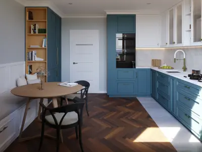 Contemporary-Classic American Style L-shape Kitchen  3D model