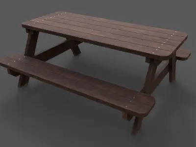 PBR Picnic Table Park Bench Low-poly 3D model