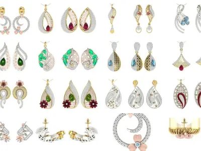 61 Women Pendant Earring Sets 3dm STL OBJ FBX Renders Collection 3D Model Pack