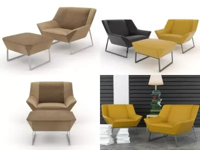 Tight four different chairs and footstool 3D model