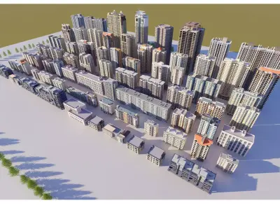 Architecture house backdrop residential  office building city 3D model 3