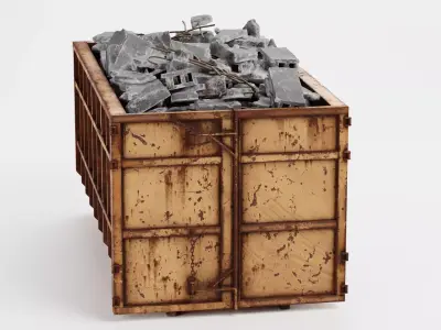 Skip with Waste V2 - Industrial Container with Debris 3D model