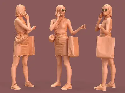 Shopaholic woman holding bag 3D model