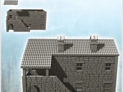 House in exposed stone with access stairs and tiled roof 20 - Wo 3D print model