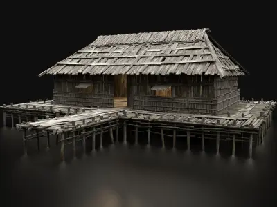 AAA SWAMP WETLAND FANTASY MEDIEVAL WOODEN VIKING HOUSE HUT Low-poly 3D model