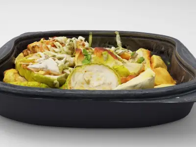 Poke bowl lunch box with cabbage chicken potatoes eggplant 3D model