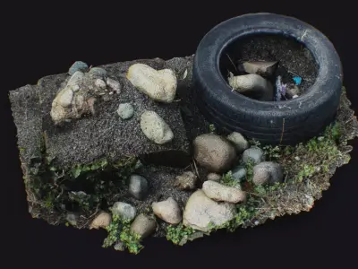 Old Tire Stones Cobblestones Debris Stone Shebang Garbage Trash 3D model