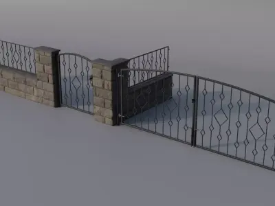 European Stone Fence Low-poly 3D model