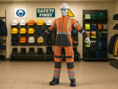  Construction Uniform with Reflective Elements and Helmet Orange 
