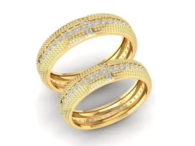 Luxury Pave Diamond Wedding Band Set for Men and Women 807 3D print model