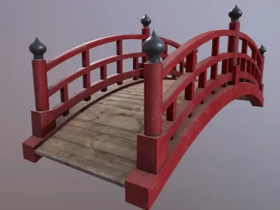 Japanese red bridge Low-poly 3D model
