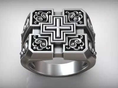Square Cross Pattern Silver Signet 3D print model