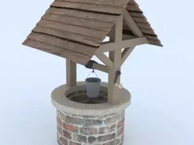 Well model water with wooden roof 3D model