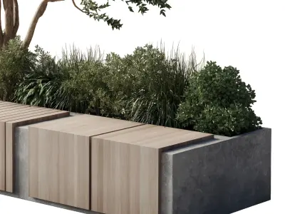 Urban Environment Urban Furniture Green Benches Plants 3D model