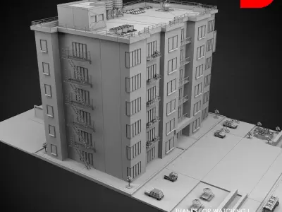 Low Poly Apartment Building Low-poly 3D model