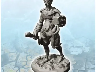 Goblin shaman with wooden staff and magic stone 12 - Medieval Fa 3D print model