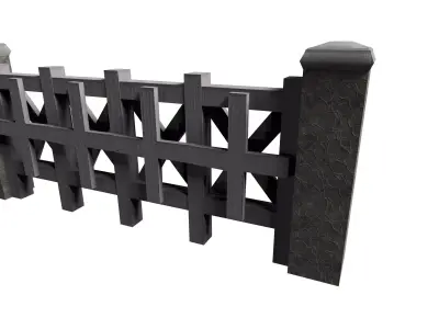 Wooden and stone wall fence set Low-poly 3D model