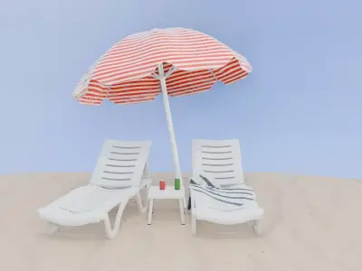 SUNBED AND BEACH Low-poly 3D model