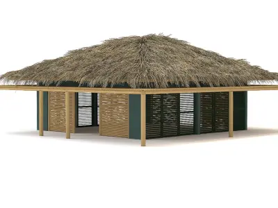 Tropical wooden thatched roof bungalow 3D model