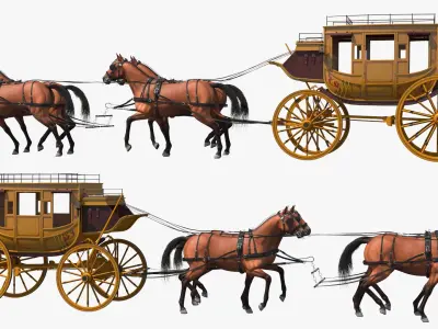  Four Bay Horses Harness with Stagecoach 