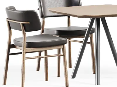 Table Aky Contract S80 and Wooden Chair Marlen by TrabA 3D model