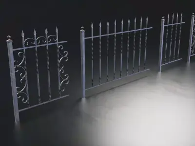 Wrought Iron Decorative Fence Set Low-poly 3D model