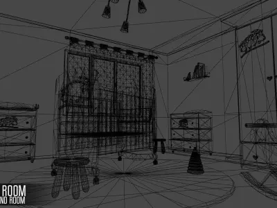 Baby room - props and room Low-poly 3D model