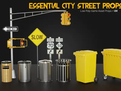 Essential City Street Props Pack Low-poly 3D model