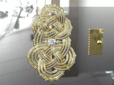 pendant gold door handle with diamonds 3D print model