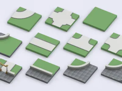 Cartoon Low Poly Modular Park Pack Low-poly 3D model