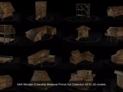 AAA Wooden Enterable Medieval Primal Hut Collection 03 R 3D Model Pack