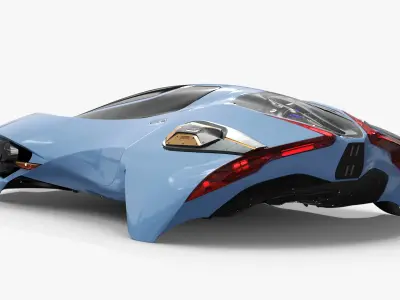  Futuristic Flying Car Blue Rigged 