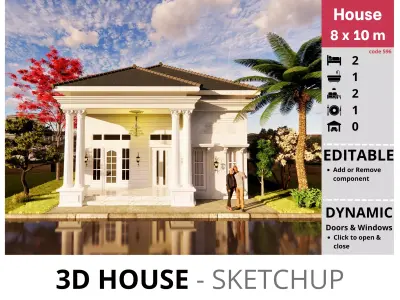 House 8x10m code 596 - Sketchup 3D model 3D model 3D model