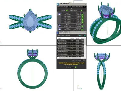 Pear-Cut Split Shank Diamond Ring  3DM and STL Files 3D print model