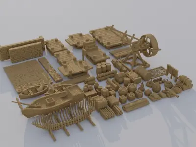 Dockyard Pack  60 scatter model Tabletop Terrain 28 mm 3D print model