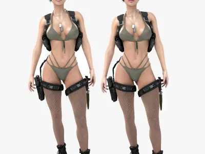 Female Soldier Army Girl Character Julia Low-poly 3D model