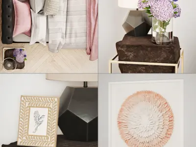 Bedroom set leather bed with accents 3D model