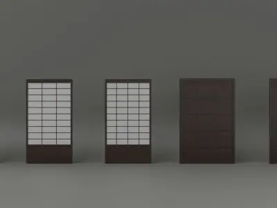 Japanese Shoji Doors And Walls Low-poly 3D model