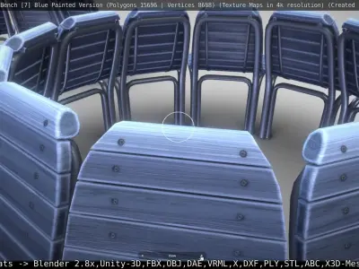  Round Tree Bench - 7 - Blue Painted Version  Low-poly 3D model