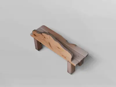 Rustic Natural Wood Bench 3D Model 3D model