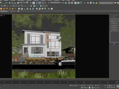 Modern House Exterior 3D Model  Realistic Visualization Low-poly 3D model