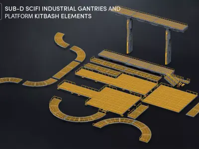 25 SUBD Modular Scifi Industrial Gantries And Walkways 3D model