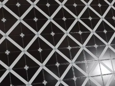 Modern Glossy Black Diamond Lattice Tiles PBR Seamless Texture