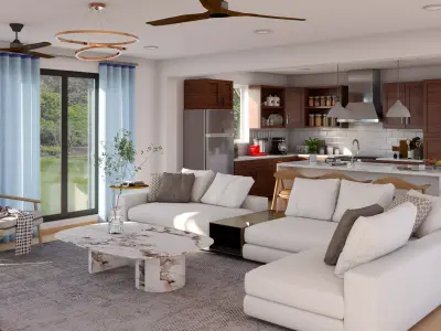 Living Room and Kitchen Scene 3D model purchase